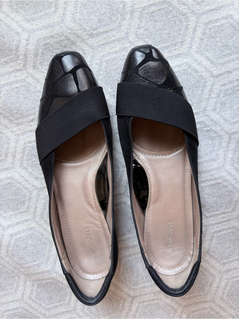 BeautiFeel Comfort Ballet Flats Black Embossed Toe Cap Womens EU 40.5 US 9.5
